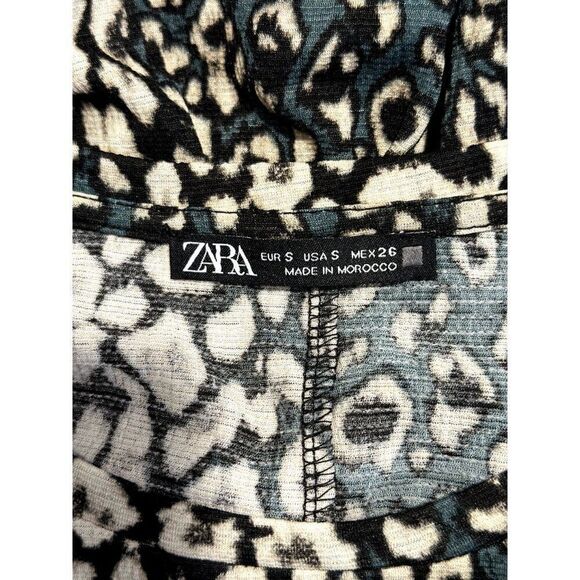 Zara Green Animal Print Long Sleeve Dress Size S - Picture 5 of 5